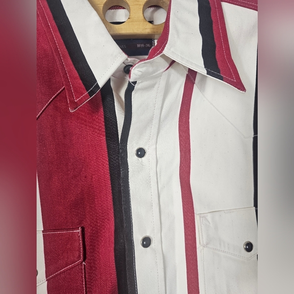 VINTAGE Mens Wrangler BRUSHPOPPER PEARLSNAP BLACK RED WHITE SIZE XXL - Picture 3 of 10